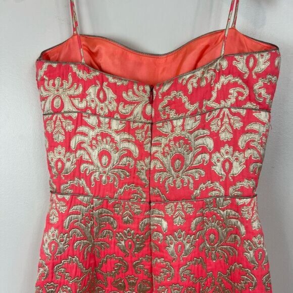 Vintage David Meister Women’s 4 Pink & Gold Cocktail Mini Dress Spaghetti Strap - Picture 4 of 13